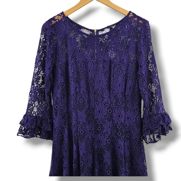 Danny & Nicole Lace Overlay Dress Size 16 Deep Purple Holiday Whimsigoth Ruffle - Picture 6 of 10